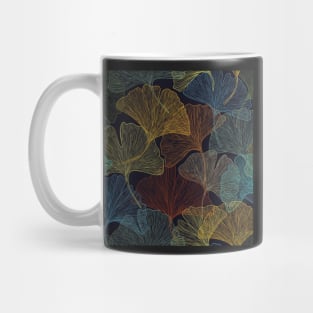 Colorful Ginkgo leaves drawing on black background Mug